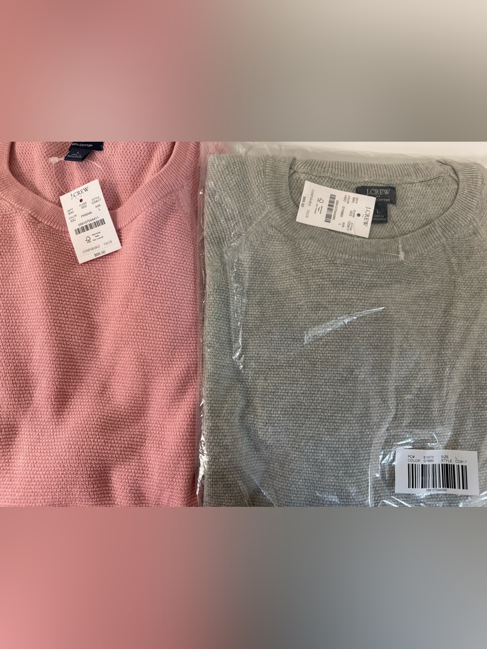 J. Crew light weight  Sweater Duo in Pink and Gray
